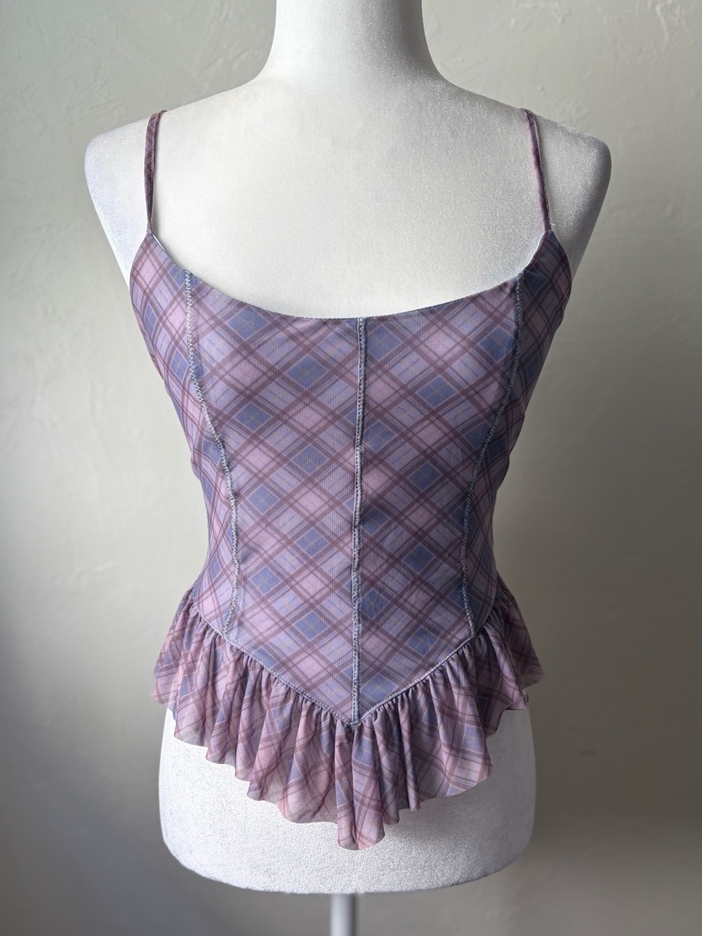 Urban Outfitters Kimchi Blue Jadeline Plaid Ruffle Cami Top Large